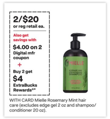 MIELLE Rosemary Mint hair care (excludes edge gel 2 oz and shampoo/conditioner 20 oz).