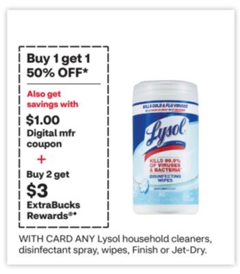 Lysol household cleaners, disinfectant spray, wipes, Finish or Jet-Dry.