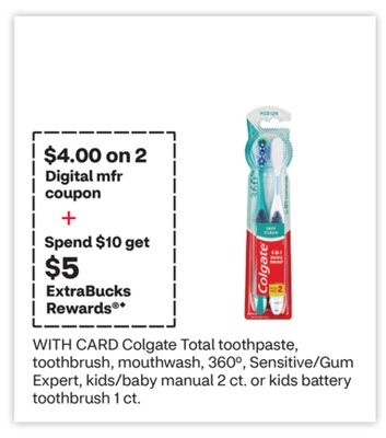 Colgate Total toothpaste, toothbrush, mouthwash, 360º, Sensitive/Gum Expert, kids/baby manual 2 ct. or kids battery toothbrush 1 ct.