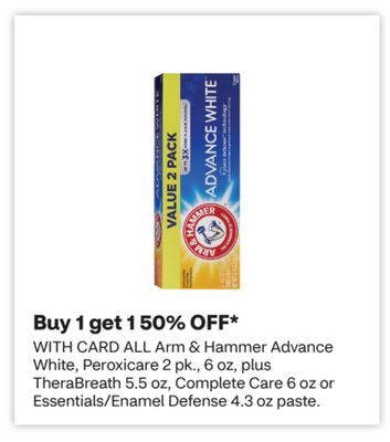 ALL Arm & Hammer Advance White, Peroxicare 2 pk., 6 oz, plus TheraBreath 5.5 oz, Complete Care 6 oz or Essentials/Enamel Defense 4.3 oz paste.