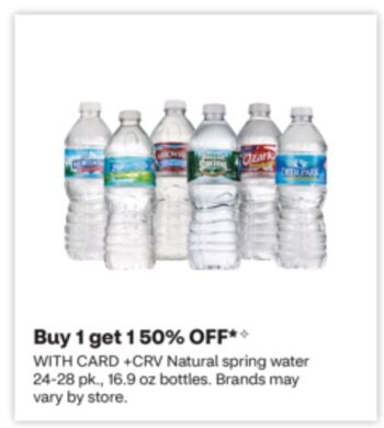 Natural spring water 24-28 pk., 16.9 oz bottles. Brands may vary by store.