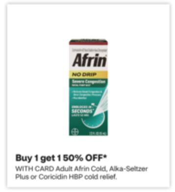 Adult Afrin Cold, Alka-Seltzer Plus or Coricidin HBP cold relief