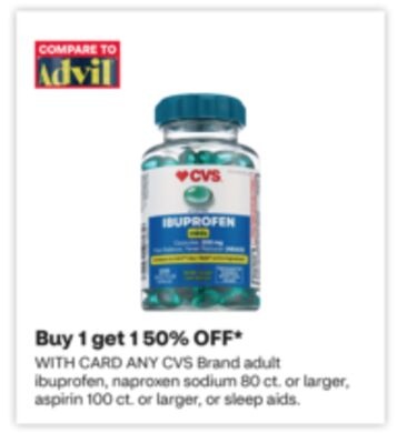 ANY CVS Brand adult ibuprofen, naproxen sodium 80 ct. or larger, aspirin 100 ct. or larger, or sleep aids.