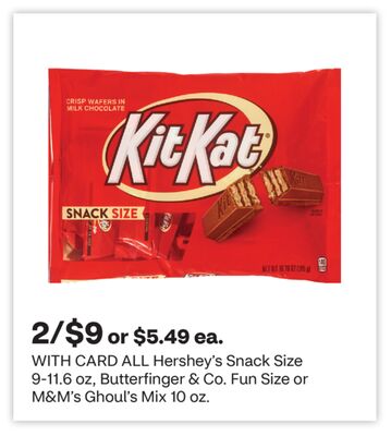 ALL Hershey's Snack Size 9-11.6 oz, Butterfinger & Co, Fun Size or M&M's Ghoul's Mix 10 oz.