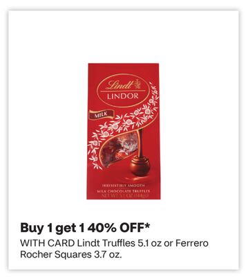 Lindt Truffles 5.1 oz or Ferrero Rocher Squares 3.7 oz.