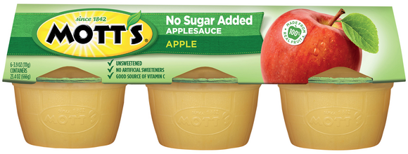 Mott's No Sugar Added Unsweetened Applesauce Cups - 6 ct