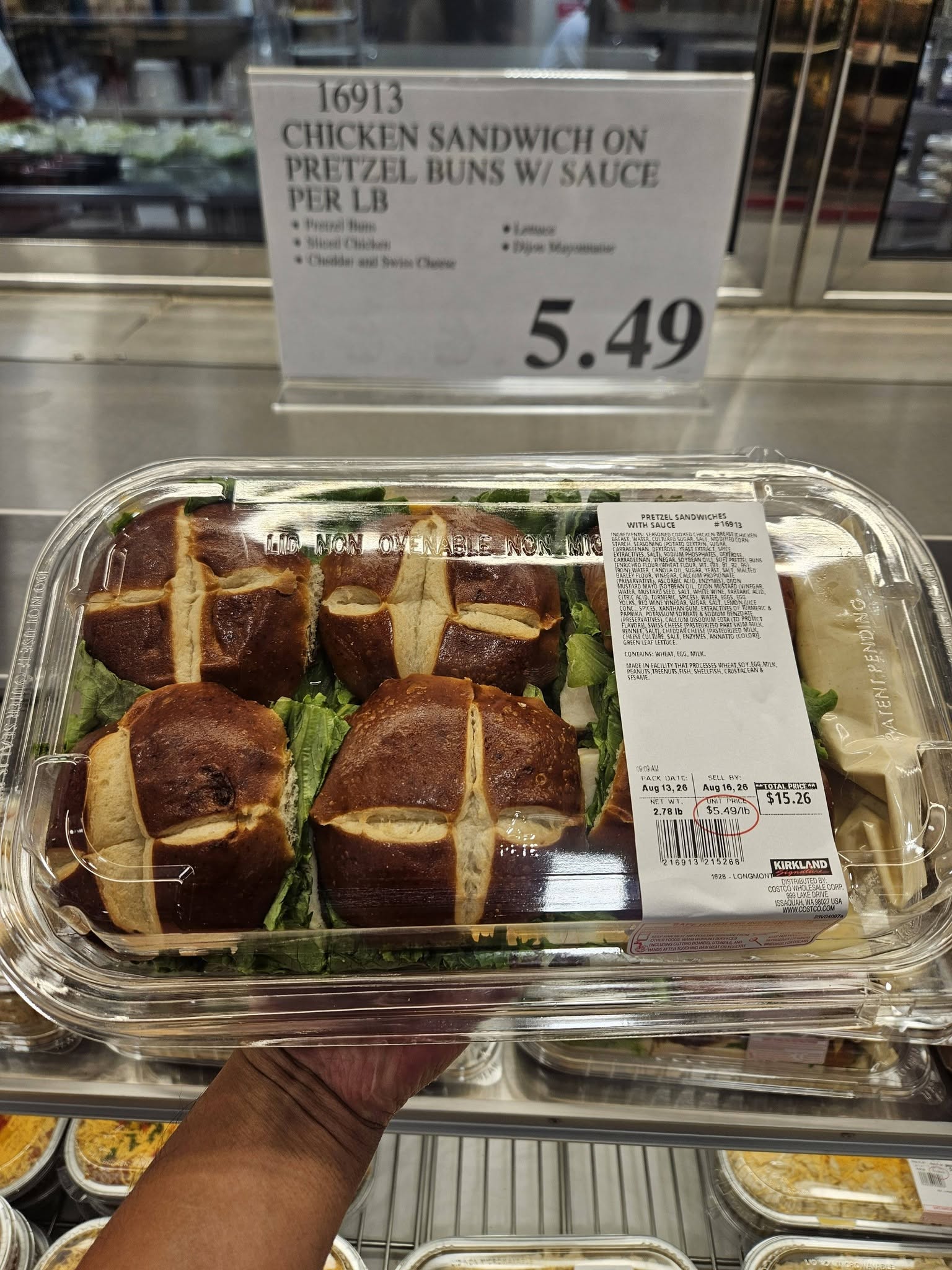 Costco deli item 6: Kirkland Signature Chicken Sandwiches on Pretzel Buns