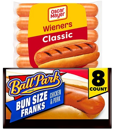 Select Oscar Mayer & Ball Park hot dogs