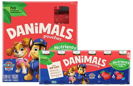 Select Danimals Paw Patrol smoothies, yogurt & snacks