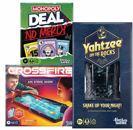 Yahtzee On The Rocks, Hasbro Gaming Crossfire & Monopoly Deal No Mercy Card Board Game