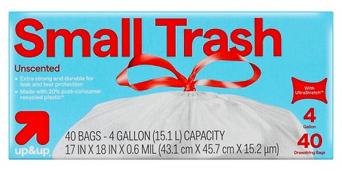 up&up™ 4-gal. 40-ct. UltraStretch small drawstring trash bags