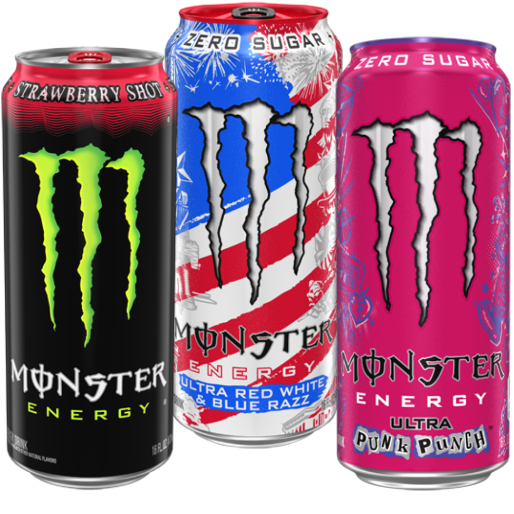 Monster, Reign or NOS Energy Drinks