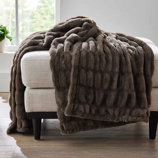 Better Homes & Gardens Brown Ruched Faux Fur Throw, 50 in x 72 in