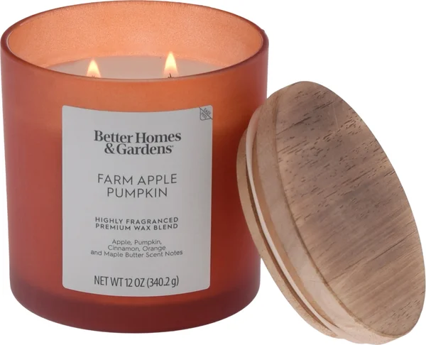 Better Homes & Gardens Farm Apple Pumpkin Scented 2-Wick Frosted Jar Candle, 12 oz