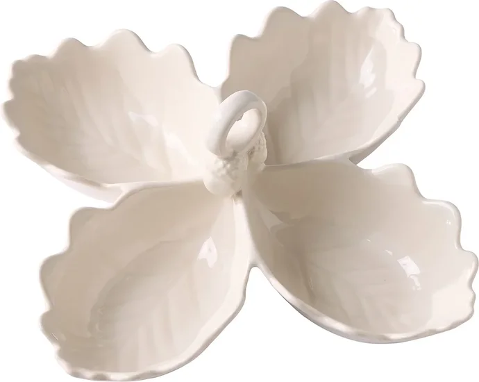 Better Homes & Gardens Figural 4-Leaf 4 oz Cream Stoneware Sectional Serving Bowl