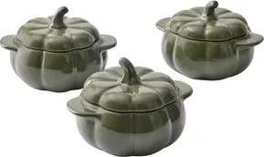 Better Homes & Gardens Green Figural Pumpkin Stoneware Cocottes with Lids, 3-Pack