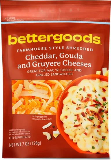 bettergoods Farmhouse Style Shredded Cheddar, Gouda, and Gruyere Cheese