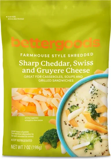 bettergoods Farmhouse Style Shredded Sharp Cheddar, Swiss, and Gruyere Cheese