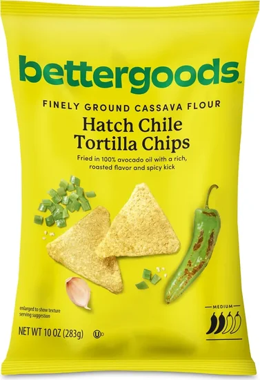 bettergoods Finely Ground Cassava Flour Hatch Chile Tortilla Chips