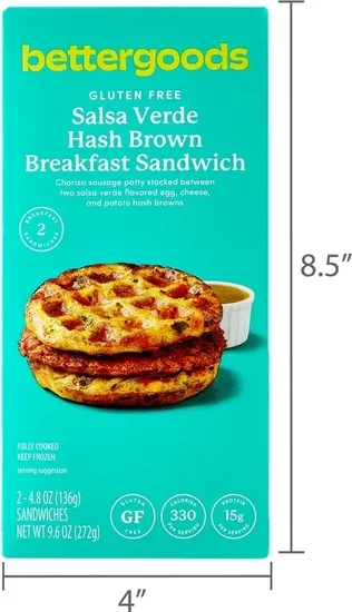 Bettergoods Gluten-Free Salsa Verde Hash Brown Breakfast Sandwiches with Chorizo