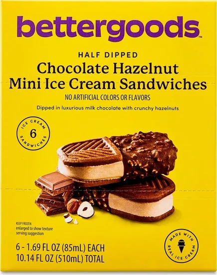 bettergoods Half Dipped Chocolate Hazelnut Mini Ice Cream Sandwiches