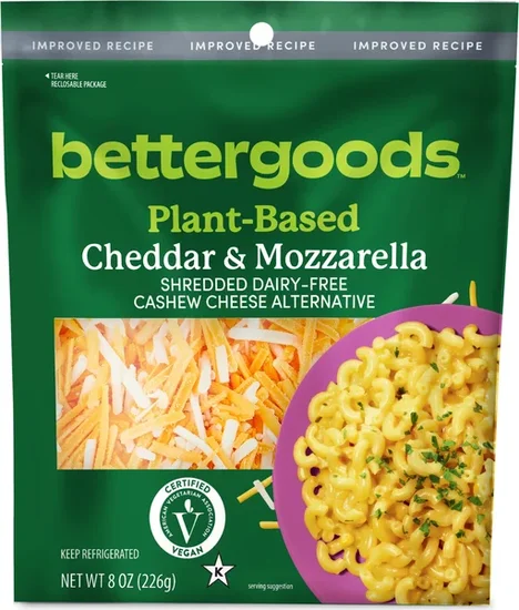 bettergoods Plant-Based Cheddar and Mozzarella Shredded Dairy-Free Cashew Cheese Alternative