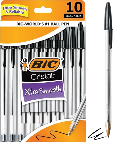 BIC Cristal Xtra Smooth Medium Point Ball Pens, Black, 10-Pack