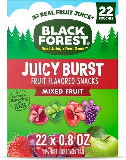 Black Forest Juicy Burst Fruit Flavored Snacks, Mixed Fruit Flavors, 0.8 oz, 22 Count