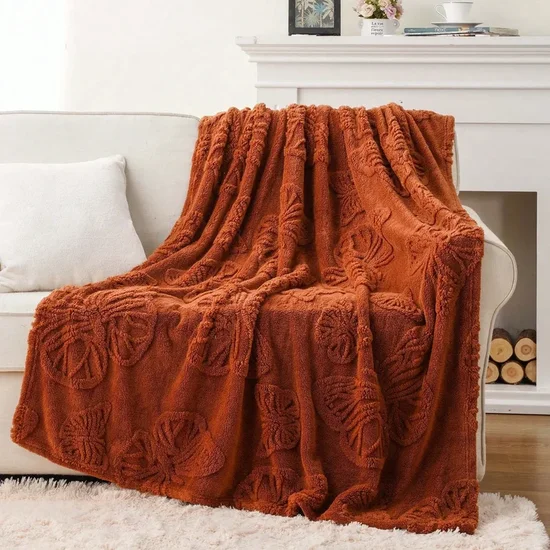 Caramel Throw Blanket with Butterfly, Lightweight Fuzzy Flannel Blanket for Fall Decor,50"x60"