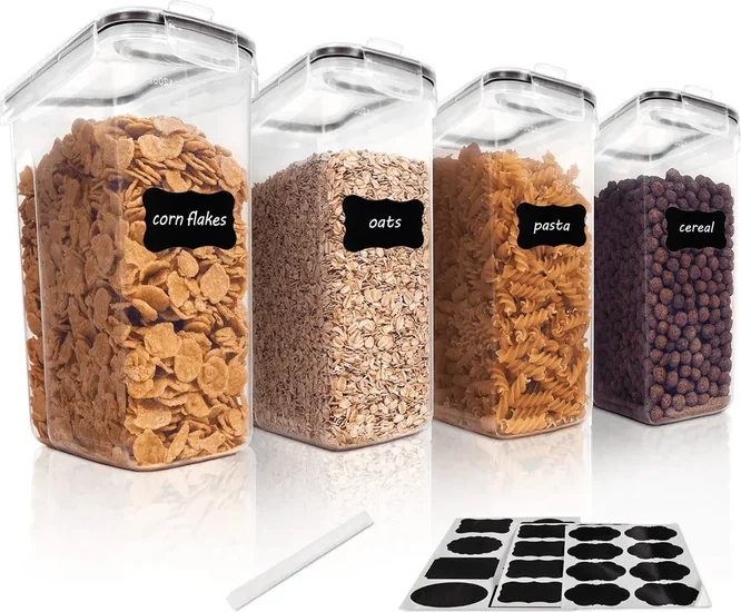 Cereal Storage Container Set of 4, Sindcom Airtight Food Storage Containers, 135.2 fl oz, Black