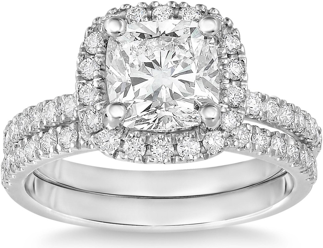 Cushion Cut 1.60 ctw VS2 Clarity, I Color Diamond Platinum Wedding Set