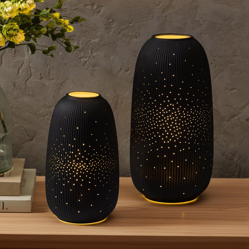 Evergreen LED Porcelain Lantern, Set of 2