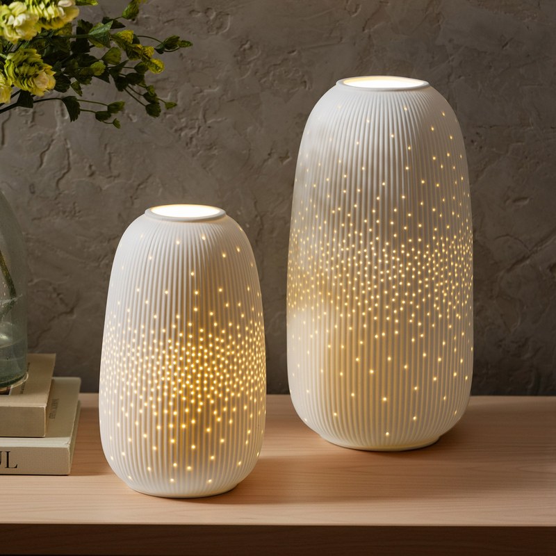 Evergreen LED Porcelain Lantern, Set of 2