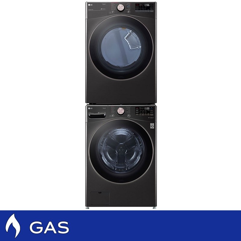 LG 4.5 cu. ft. Front Load Washer with TurboWash 360° and 7.4 cu. ft. GAS Dryer with TurboSteam and Built-In Intelligence with Stacking Kit