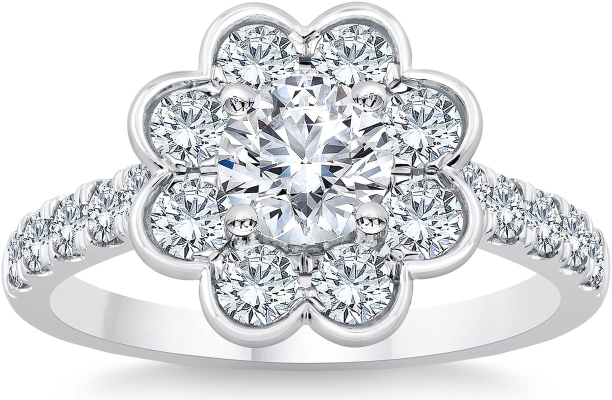 Round Brilliant 1.70 ctw VS2 Clarity, I Color Diamond Platinum Flower Ring