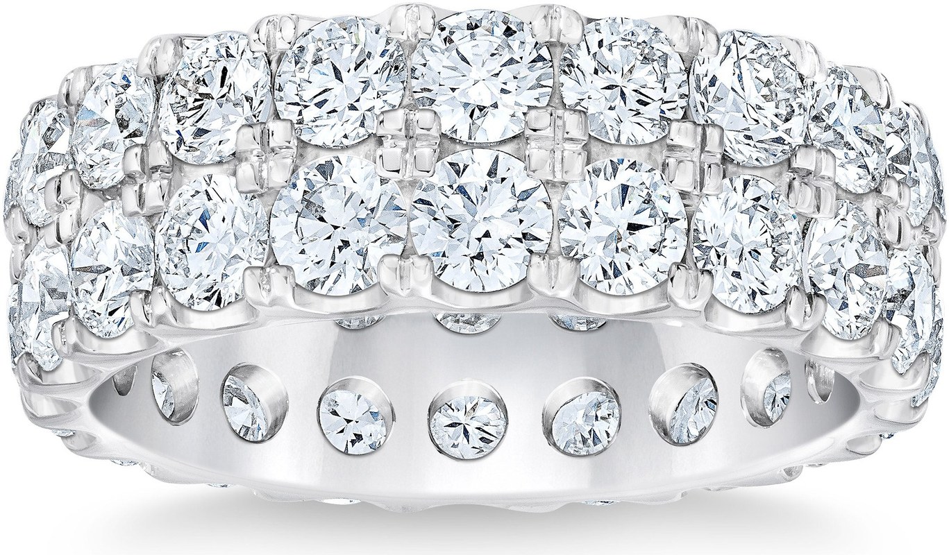 Round Brilliant 5.00 ctw VS2 Clarity, G Color Diamond Platinum Double Row Eternity Band