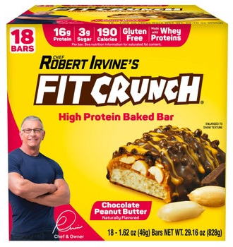 FITCRUNCH Protein Bars, 16g Protein, Chocolate Peanut Butter, 1.62 oz, 18-count