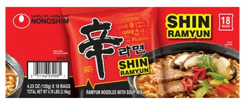 Nongshim Shin Ramyun Noodles with Soup Mix, Gourmet Spicy, 4.2 oz, 18-count