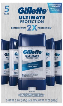 Gillette Ultimate Protection 6-in-1 Antiperspirant, 3.8 oz, 5-pack