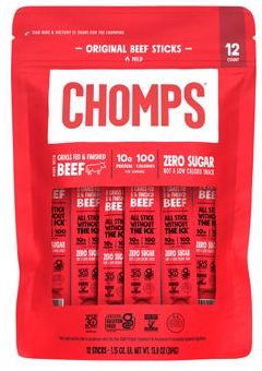 Chomps Original Beef Sticks, Mild, 12 Individually Wrapped Sticks