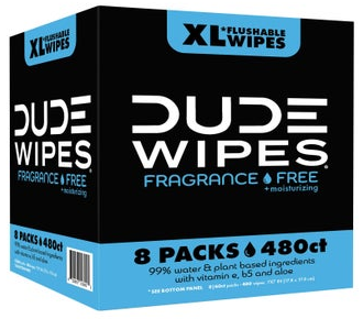 DUDE Wipes Fragrance-Free + Moisturizing XL Flushable Wipes, 480 Wipes