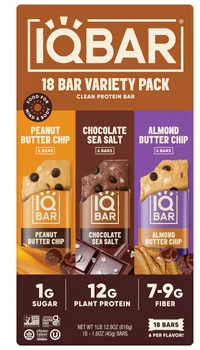 IQBAR Plant Protein Bars, Variety Pack, 1.6 oz, 18-count