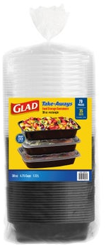Glad Take-Aways Food Storage Containers with Lids, 38 oz Rectangle, 35-sets
