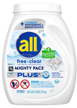 All Free & Clear Plus+ Laundry Detergent Mighty Pacs, 118-count