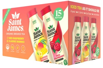 Saint James Organic Brewed Tea, Variety Pack, 16 fl oz, 15-count
