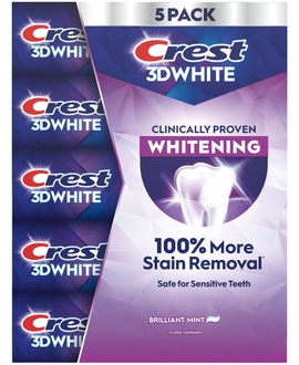Crest 3D White Brilliant Mint Whitening Toothpaste, 5.2 oz, 5-pack