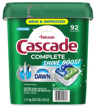 Cascade Complete Shine Boost Dishwasher Detergent ActionPacs, Fresh, 92-count