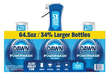 Dawn Platinum Plus Powerwash Dish Soap Spray, Fresh Clean, 1 Starter Kit + 2 Refills
