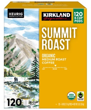 Kirkland Signature Coffee Organic Summit Roast K-Cup Pod, 120-count