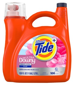 Tide Plus with Ultra Downy Liquid Laundry Detergent, April Fresh, 100 Loads, 128 fl oz